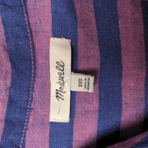 Madewell 100% Linen Button-Up Camp Shirt in Stripe Purple Size XXS - Picture 3 of 6